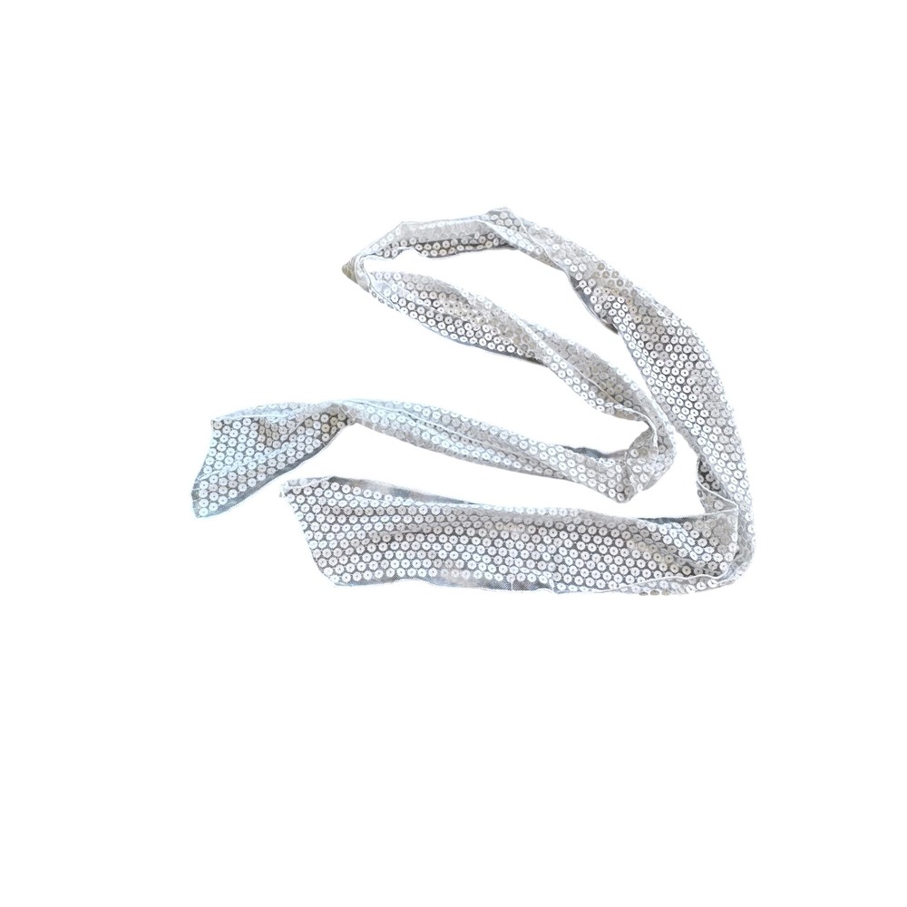 White Sequin Sash Belt Mesh Hair Scarf Silver Sparkle Accessory 60 Inch Long